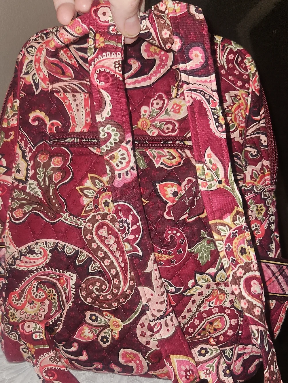 Vera Bradley Burgundy Paisley Quilted Backpack with Pink Accents